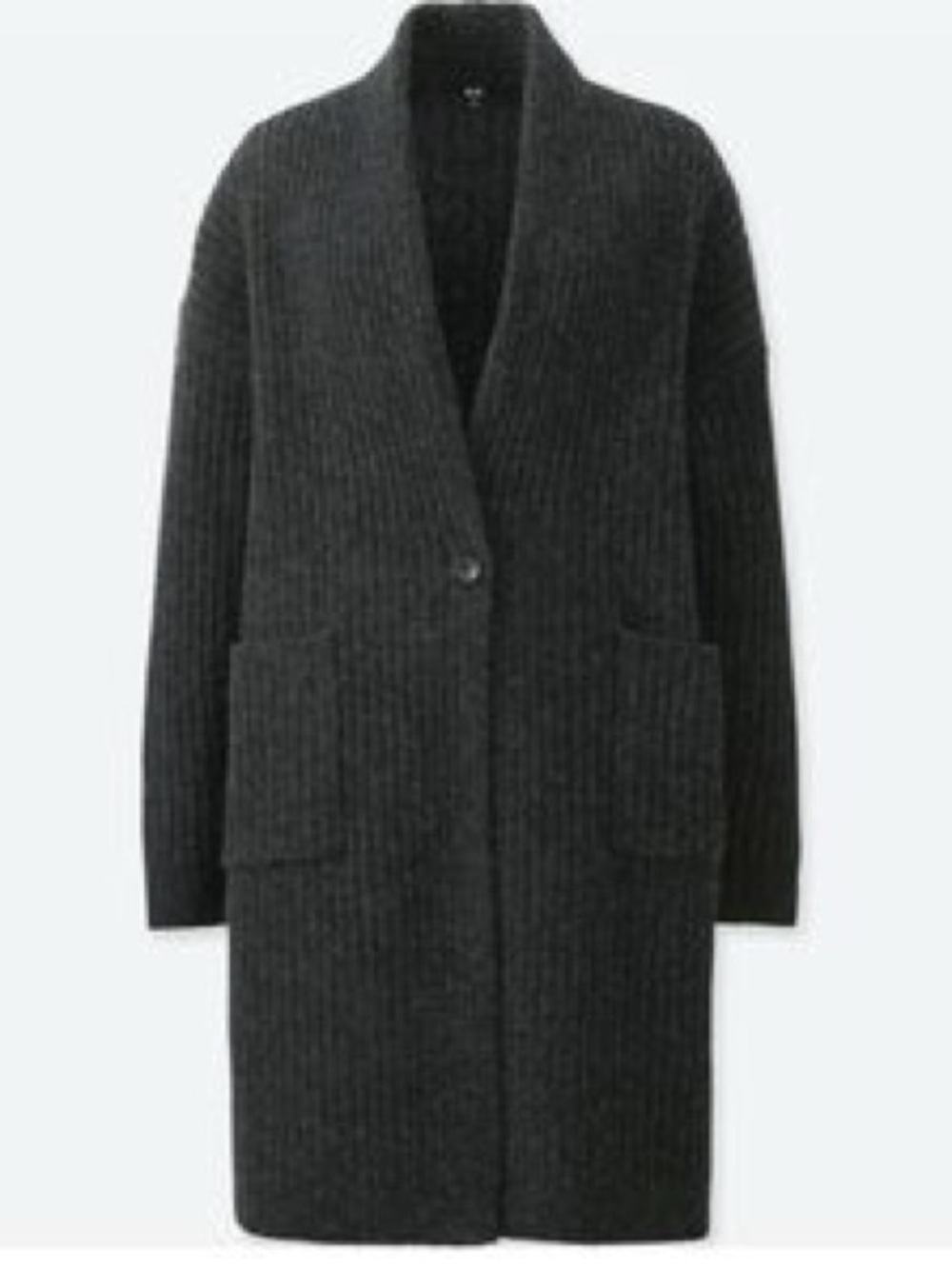 UNIQLO Long Charcoal Grey Ribbed Wool Sweater Cardigan